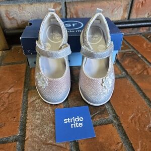 Stride Rite Girls Glitter Mary Janes in Iridescent Silver-Pink